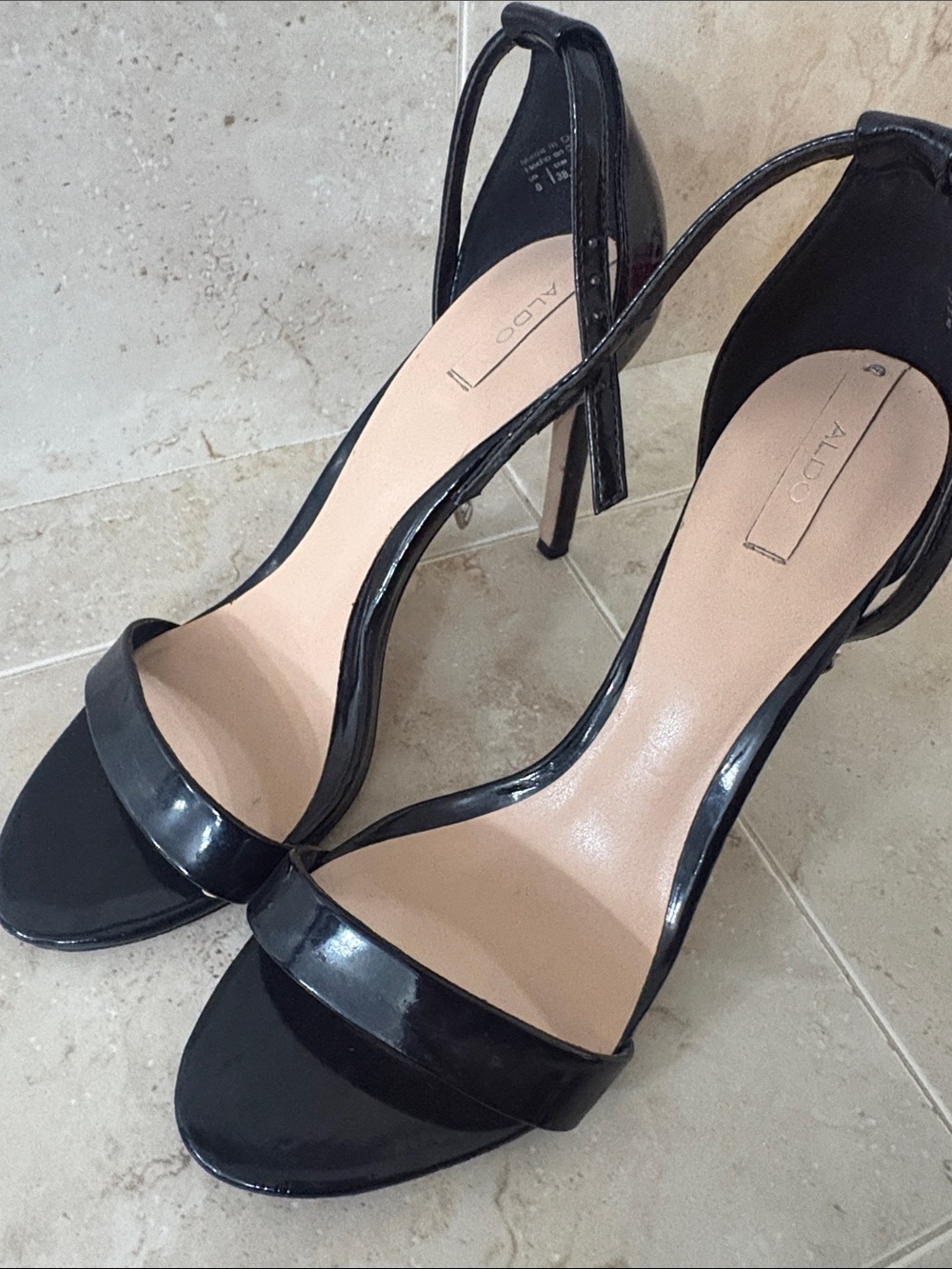 ALDO Black Patent Leather Stiletto Sandals